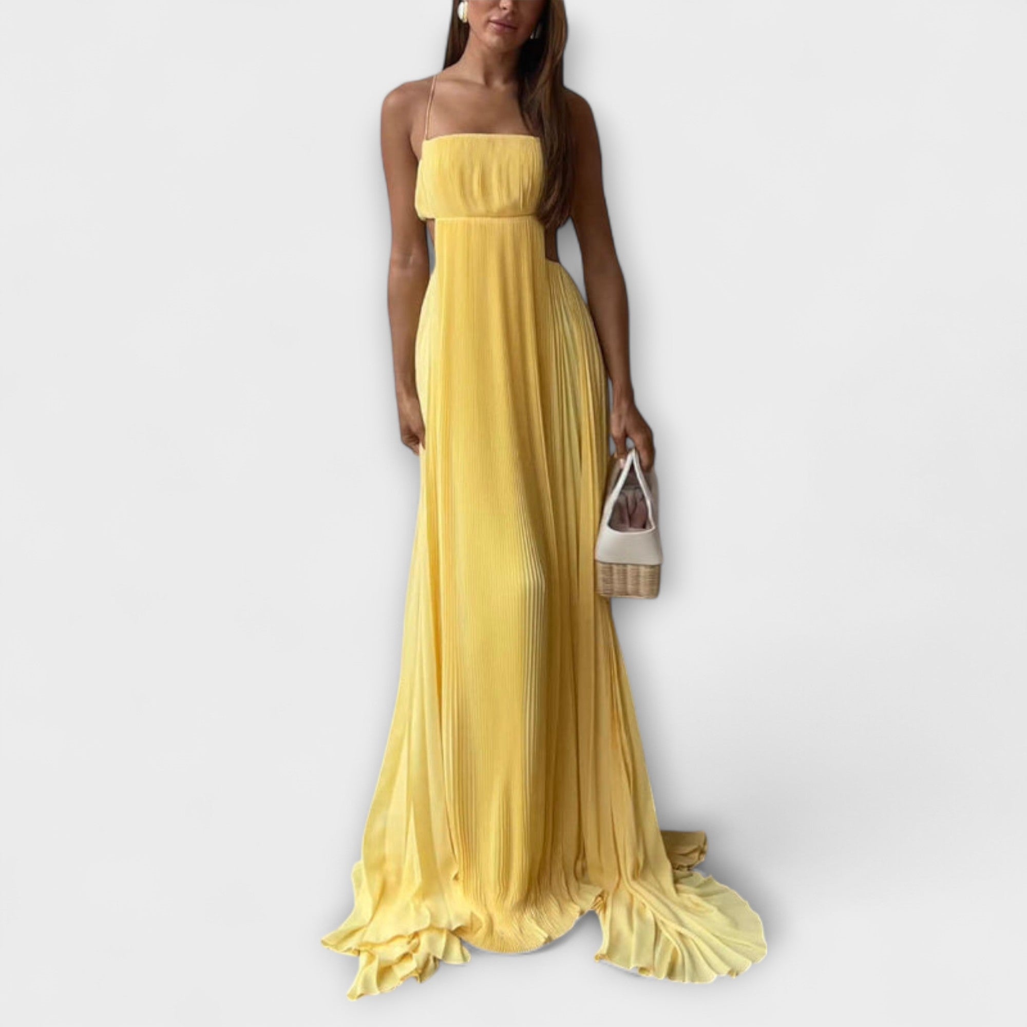 Mireille - Stylish Pleated Cutout Flowing Maxi Dress