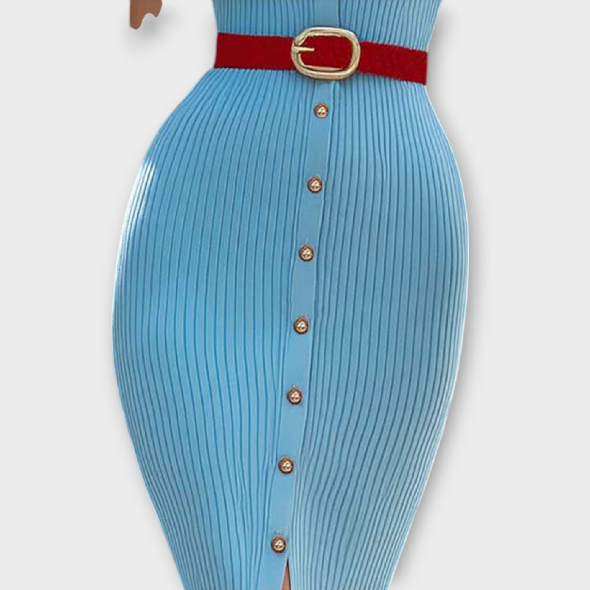 Sina - Chic Baby Blue Ribbed Knit Pencil Dress