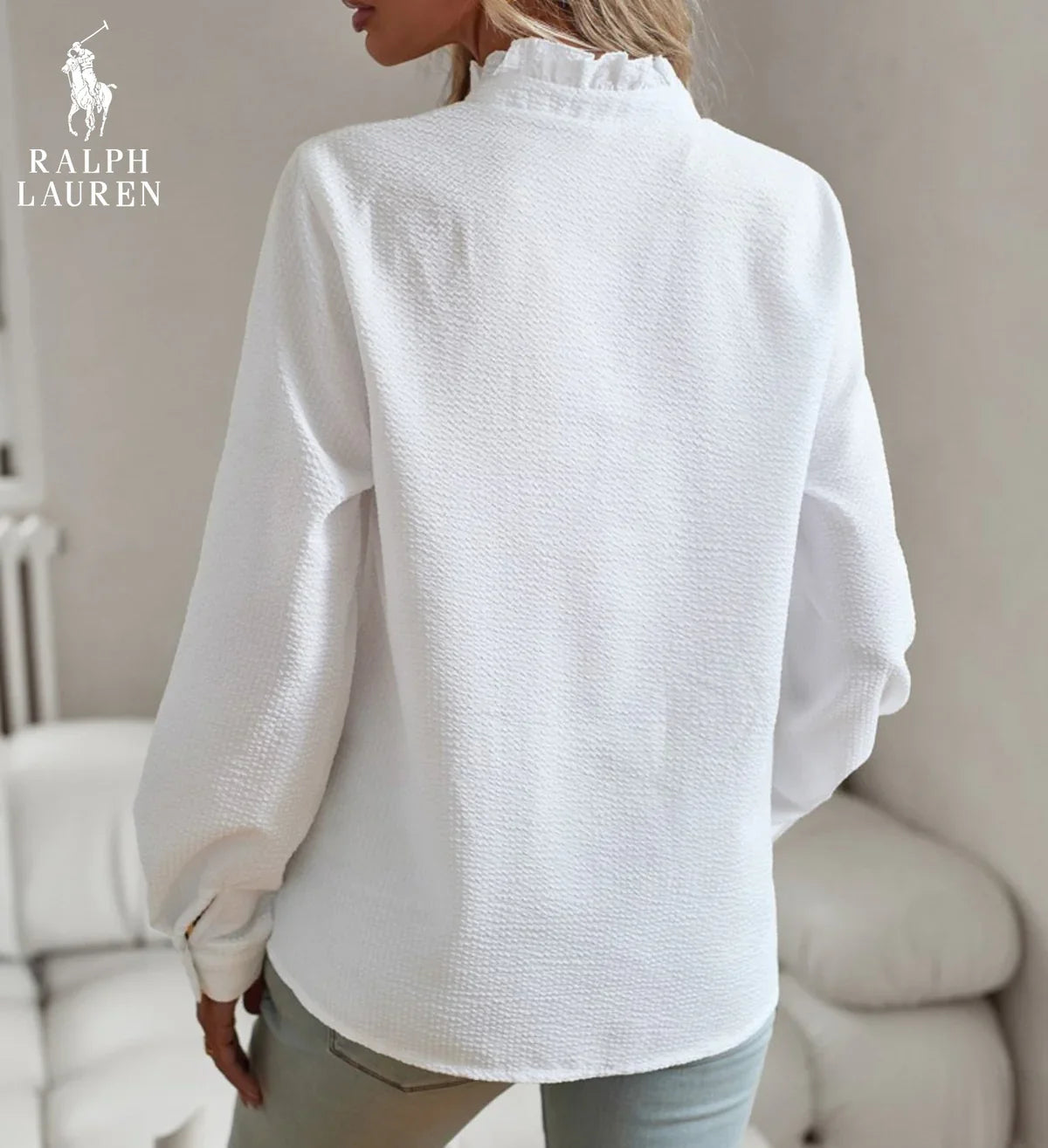 R. Ꮮаᴜгеn Ruffled Button-Up Shirt – Soft Textured Fit