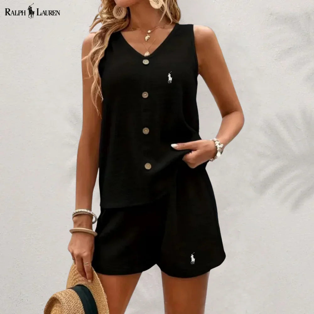 R. Ꮮаᴜгеn Buttoned Tank & Shorts Set