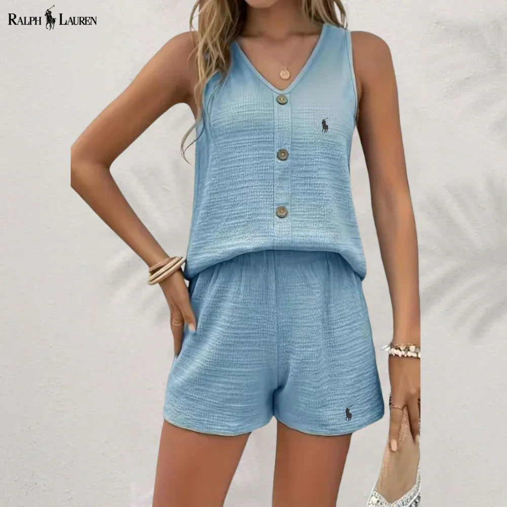 R. Ꮮаᴜгеn Buttoned Tank & Shorts Set