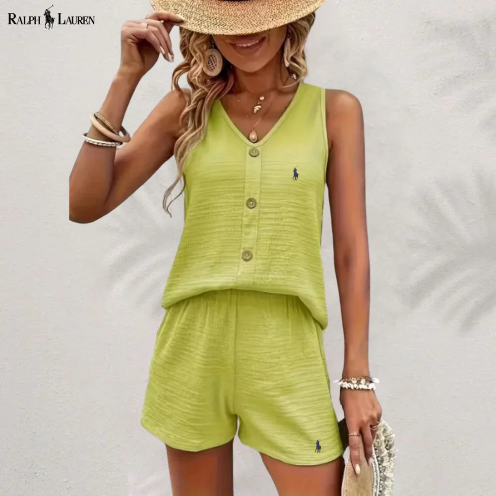 R. Ꮮаᴜгеn Buttoned Tank & Shorts Set