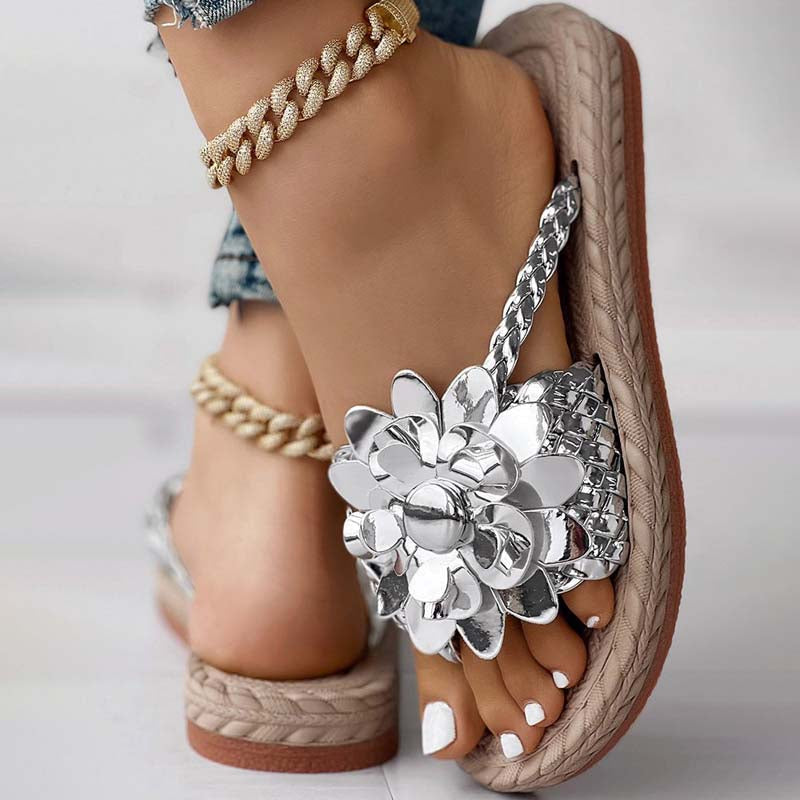 3D Floral Decorative Flat Slippers