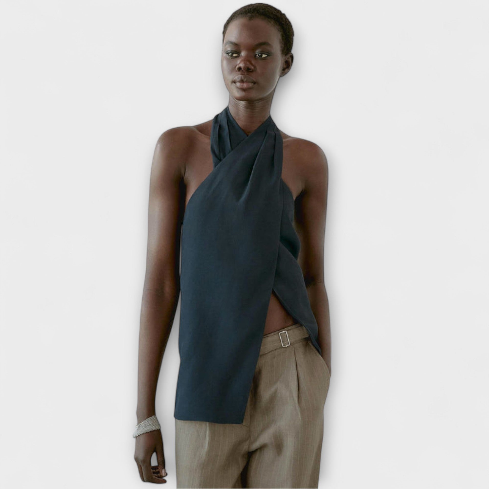 Leah - Blue Halter Neck Top with Back Cutout