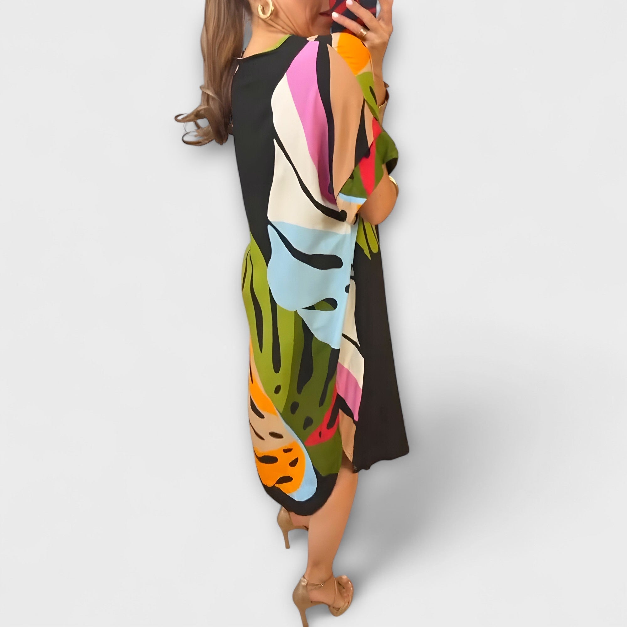Roos - Casual Dress with Colorful Leaf Print