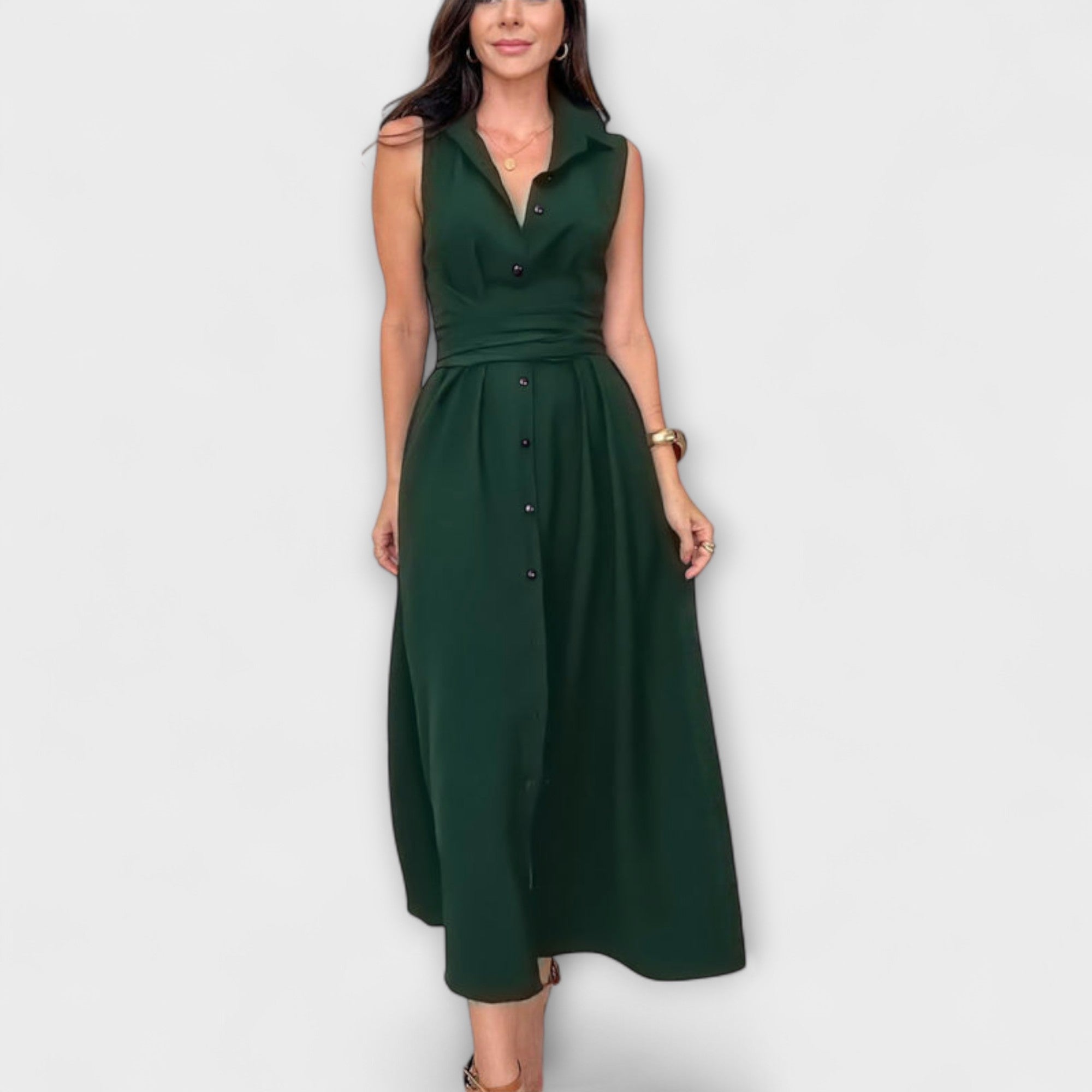 Mira - Eye-catching, single-breasted midi dress with tie detail