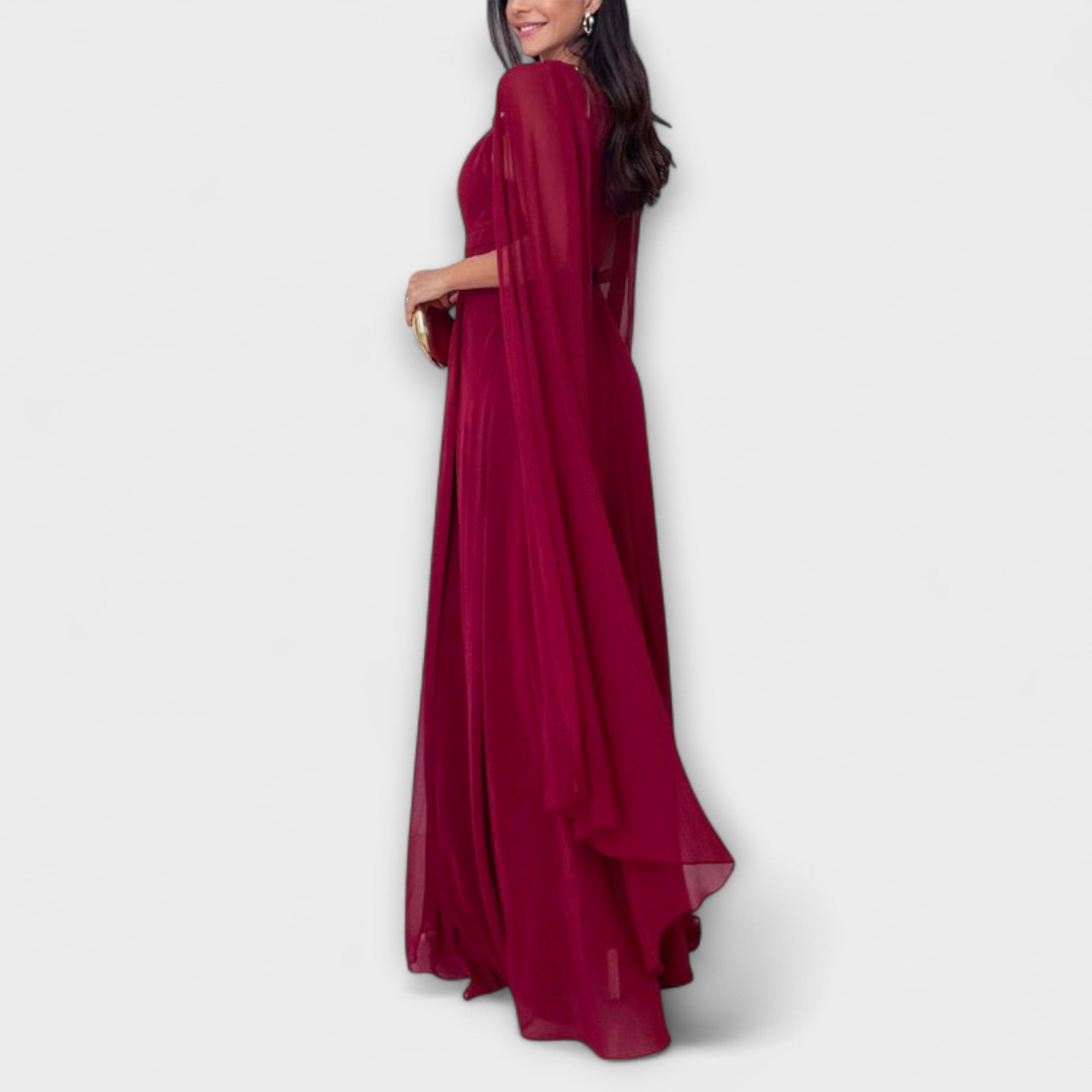 Mabel - Elegant Maxi Dress with Cape Sleeves and High Slit