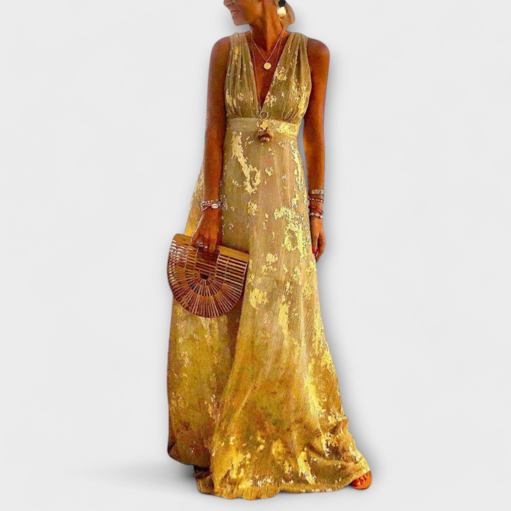 Flowy Dress with V-Neck and Sequin Details