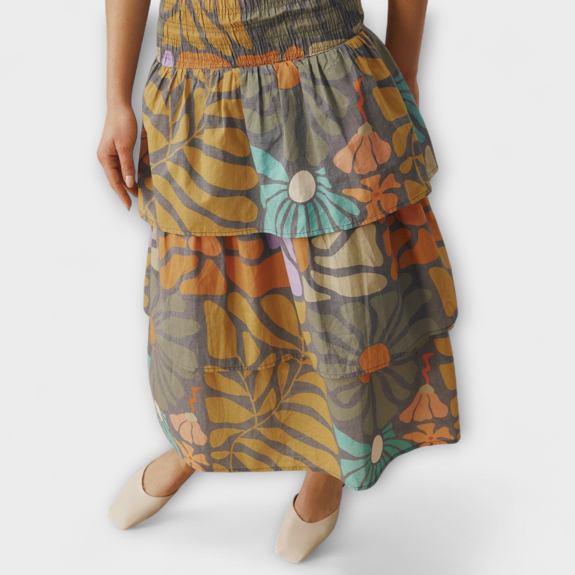 Multicolored Botanical Midi Dress