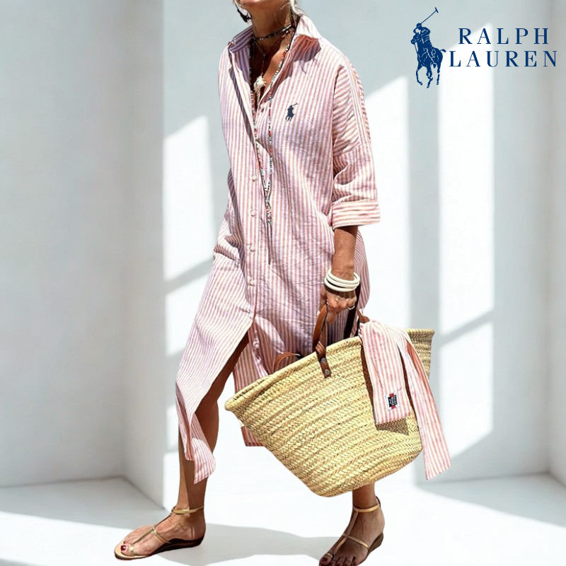 R. Ꮮаᴜгеn Striped Tie-Waist Shirt Dress