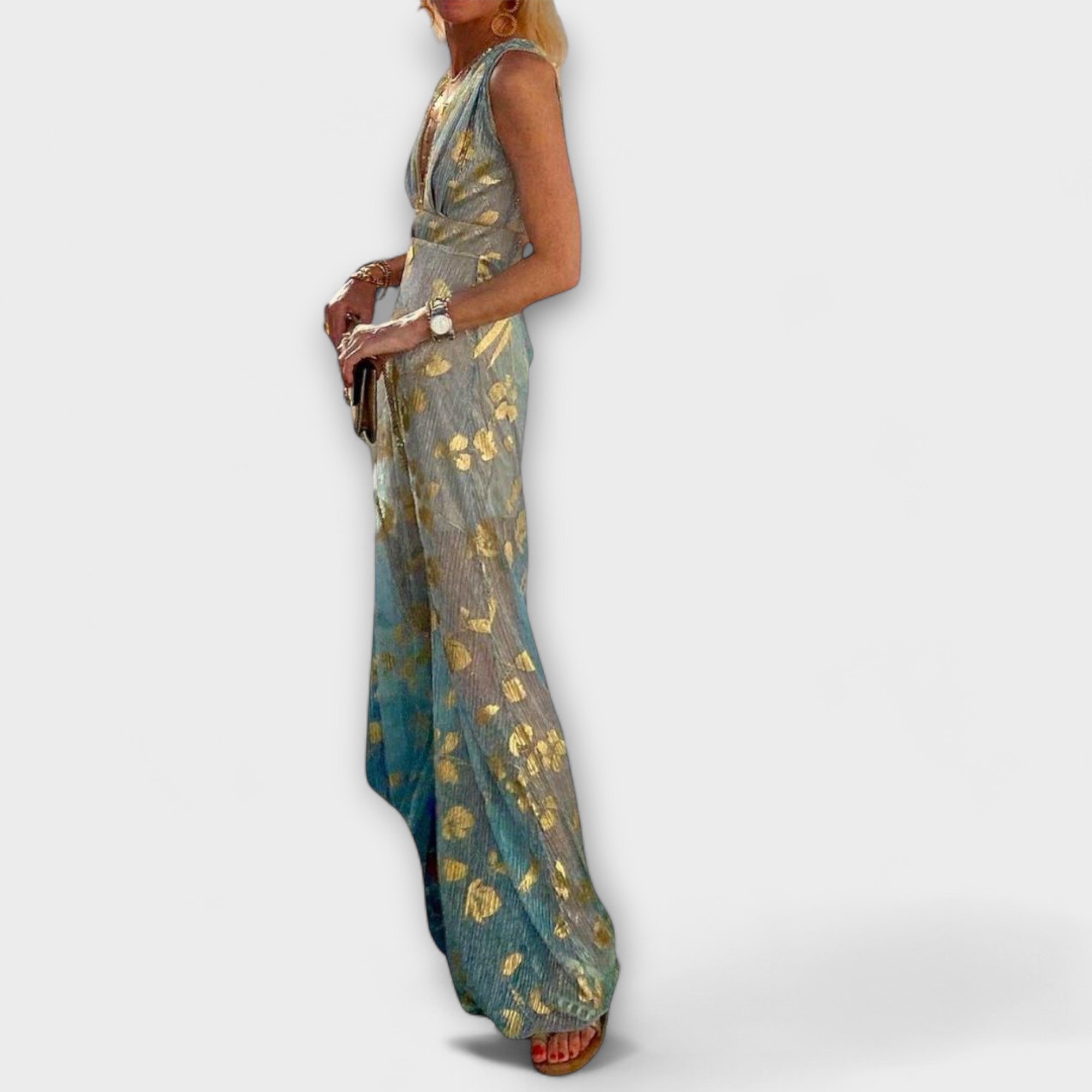 Flowy Dress with V-Neck and Sequin Details