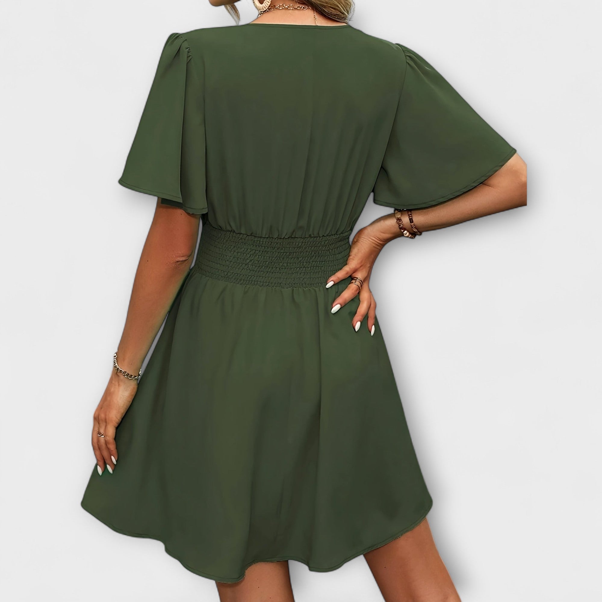 Winslet - Dress with Gathered Waist and V-Neck