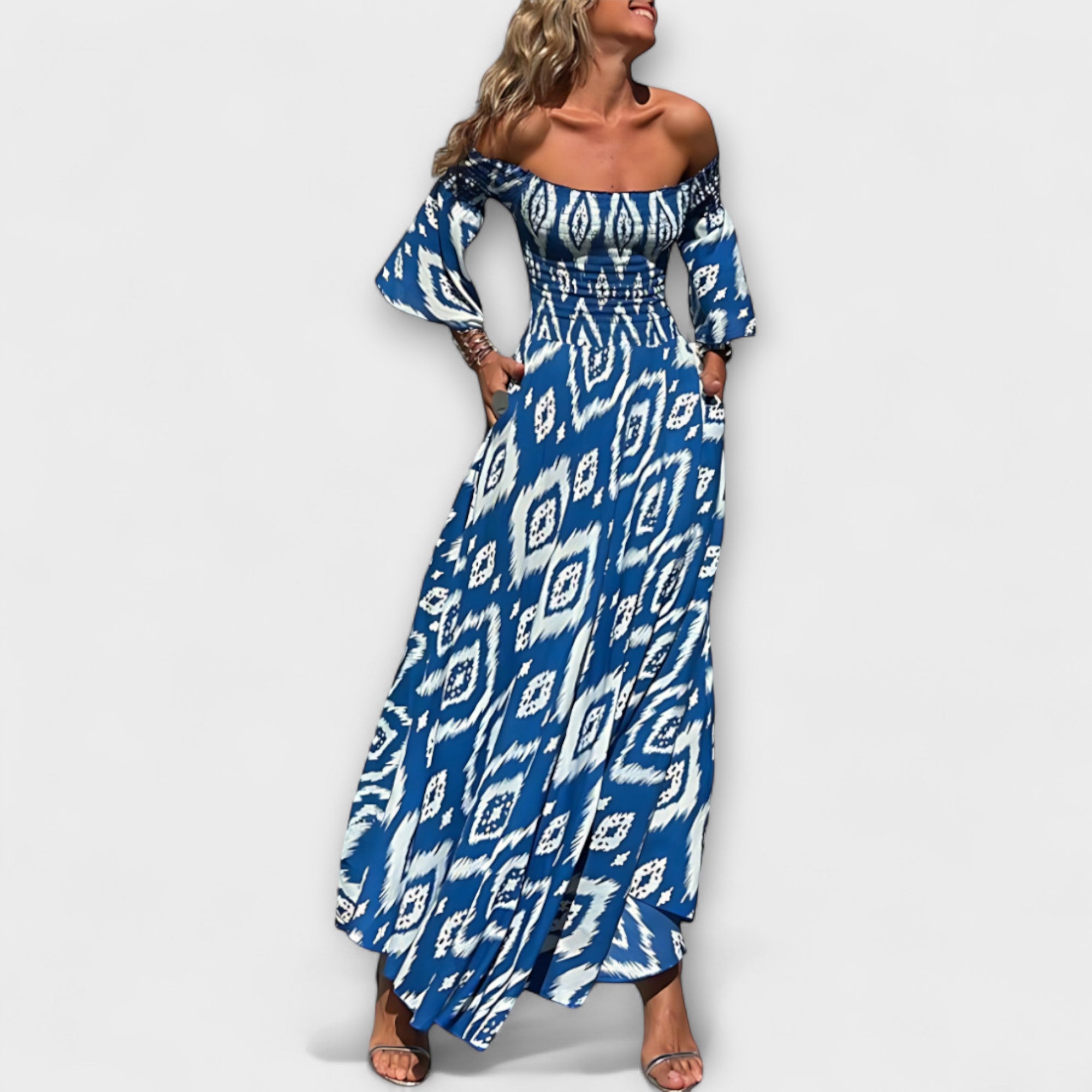 Bella - Off-Shoulder Dress with Ocean Flowers