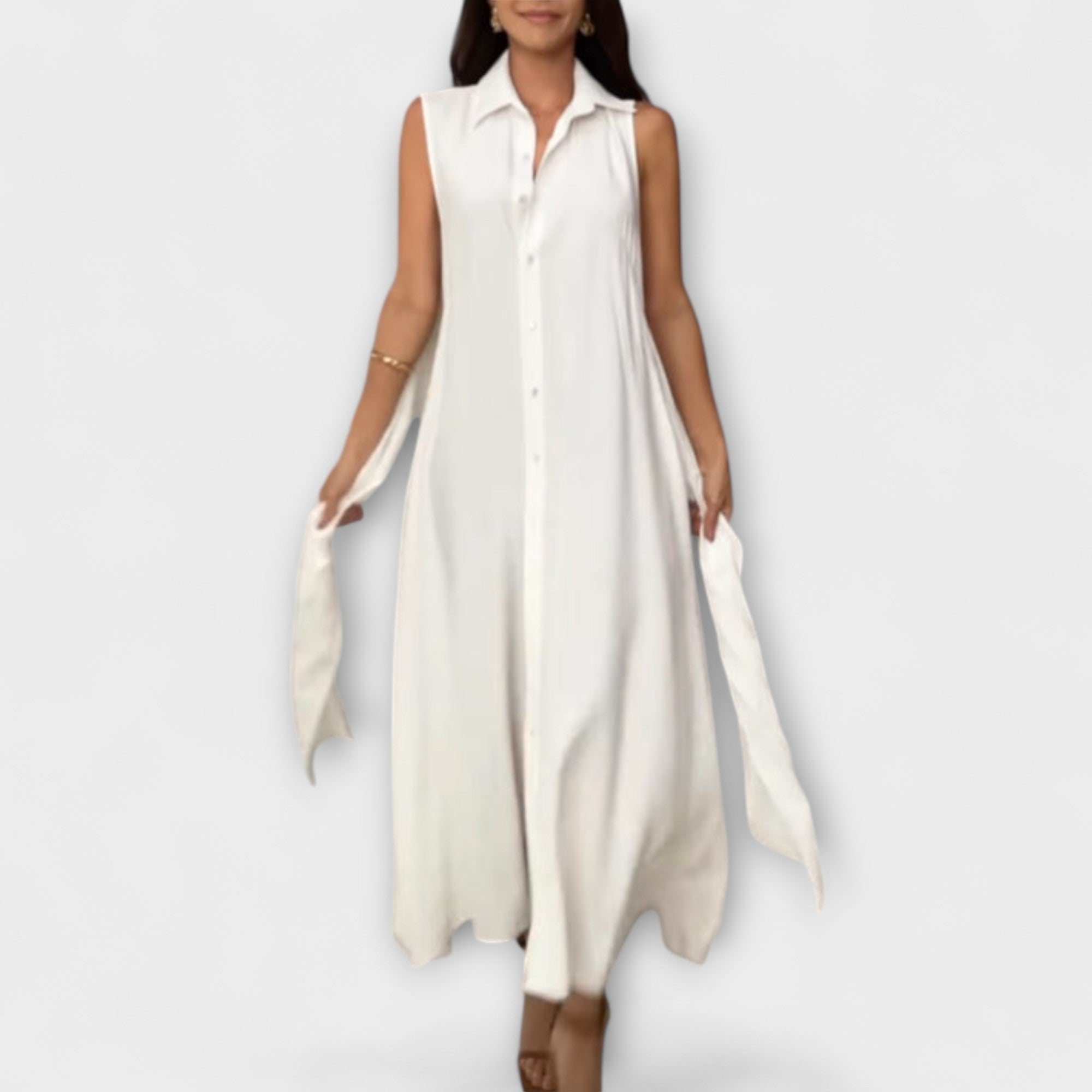 Mira - Eye-catching, single-breasted midi dress with tie detail