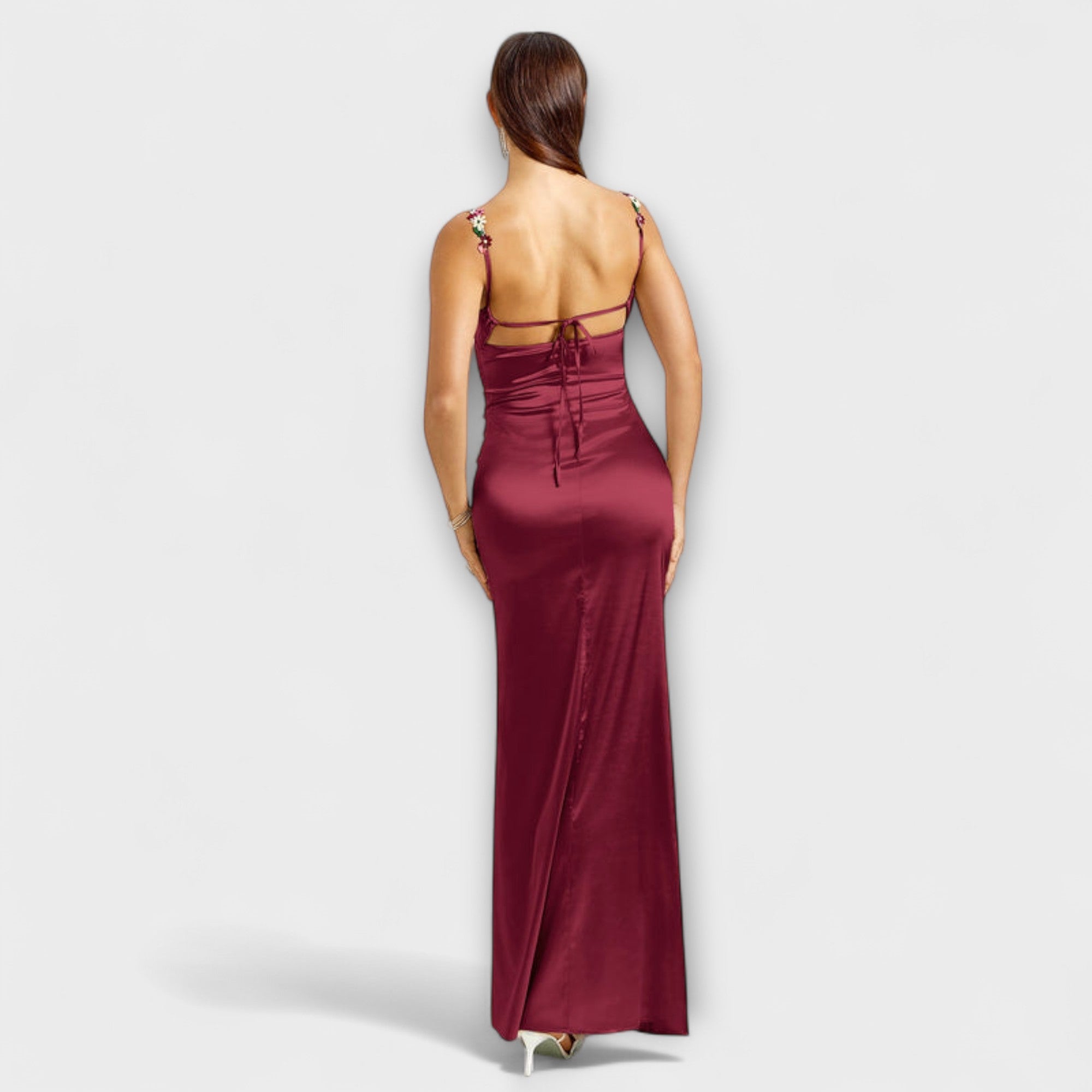 Eira - Embellished Satin Dress with Back Lace-Up