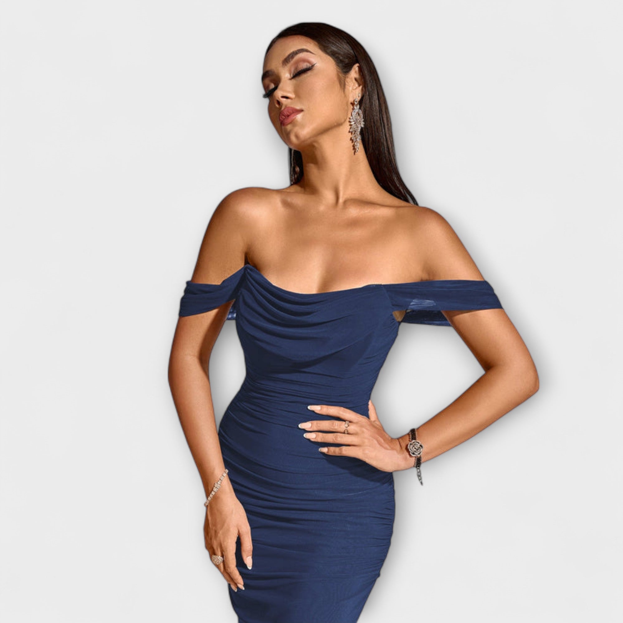 Ione - Off-Shoulder Ruching Bodycon Dress