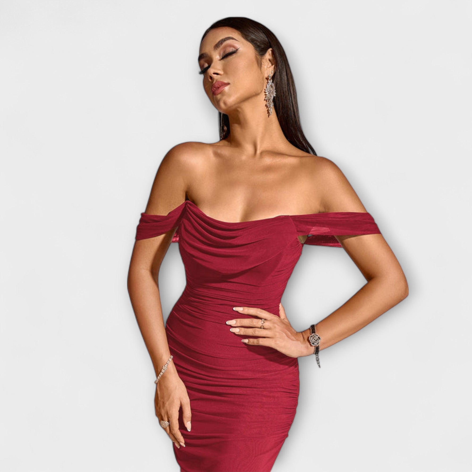 Ione - Off-Shoulder Ruching Bodycon Dress