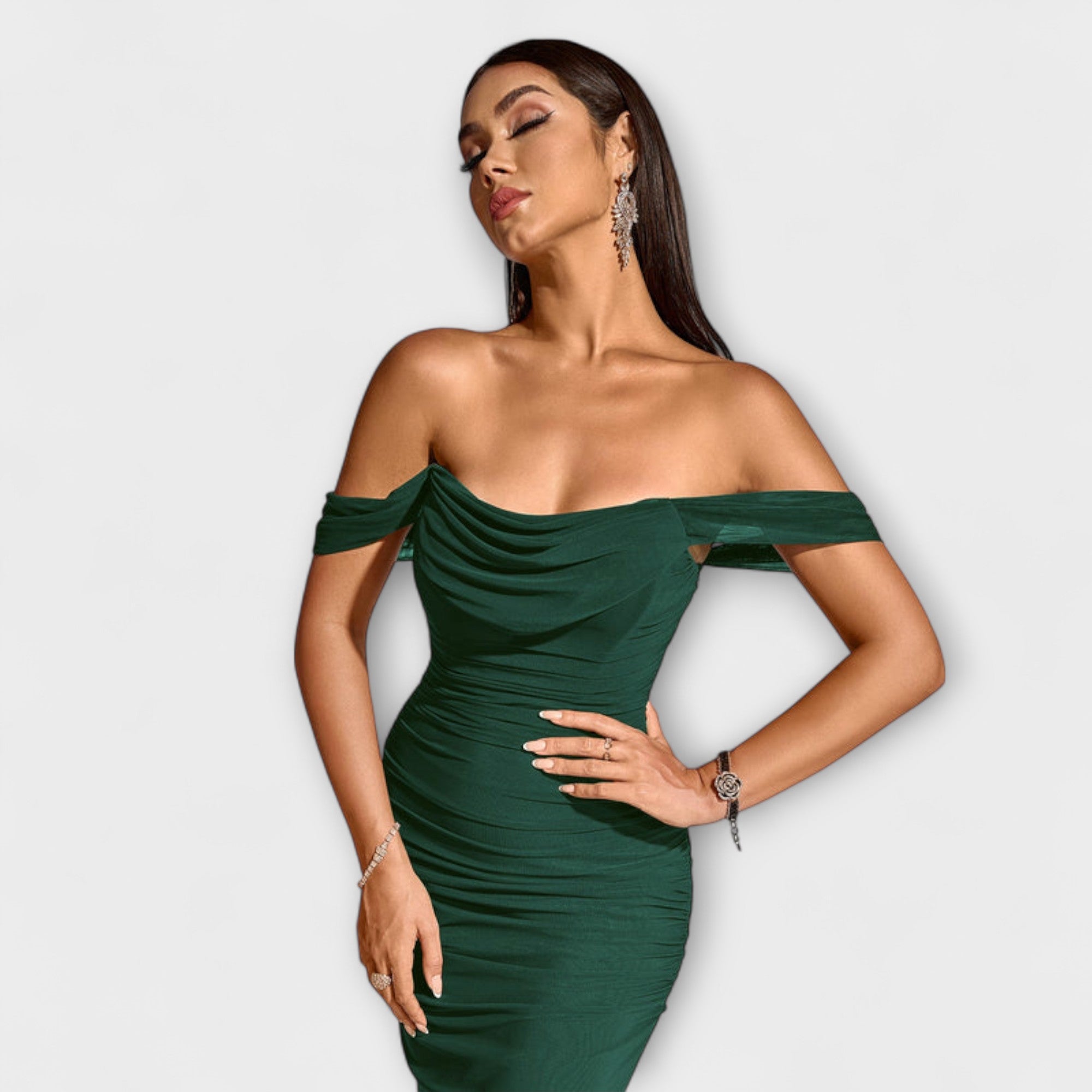 Ione - Off-Shoulder Ruching Bodycon Dress