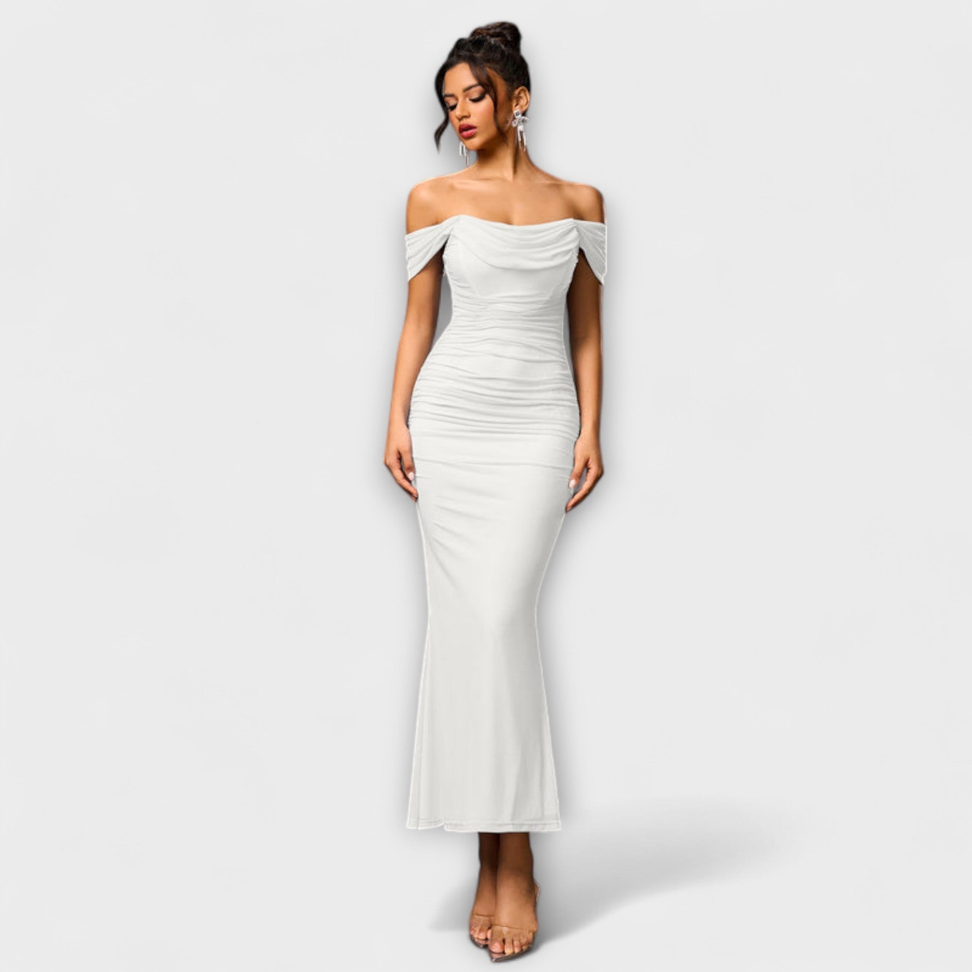 Ione - Off-Shoulder Ruching Bodycon Dress
