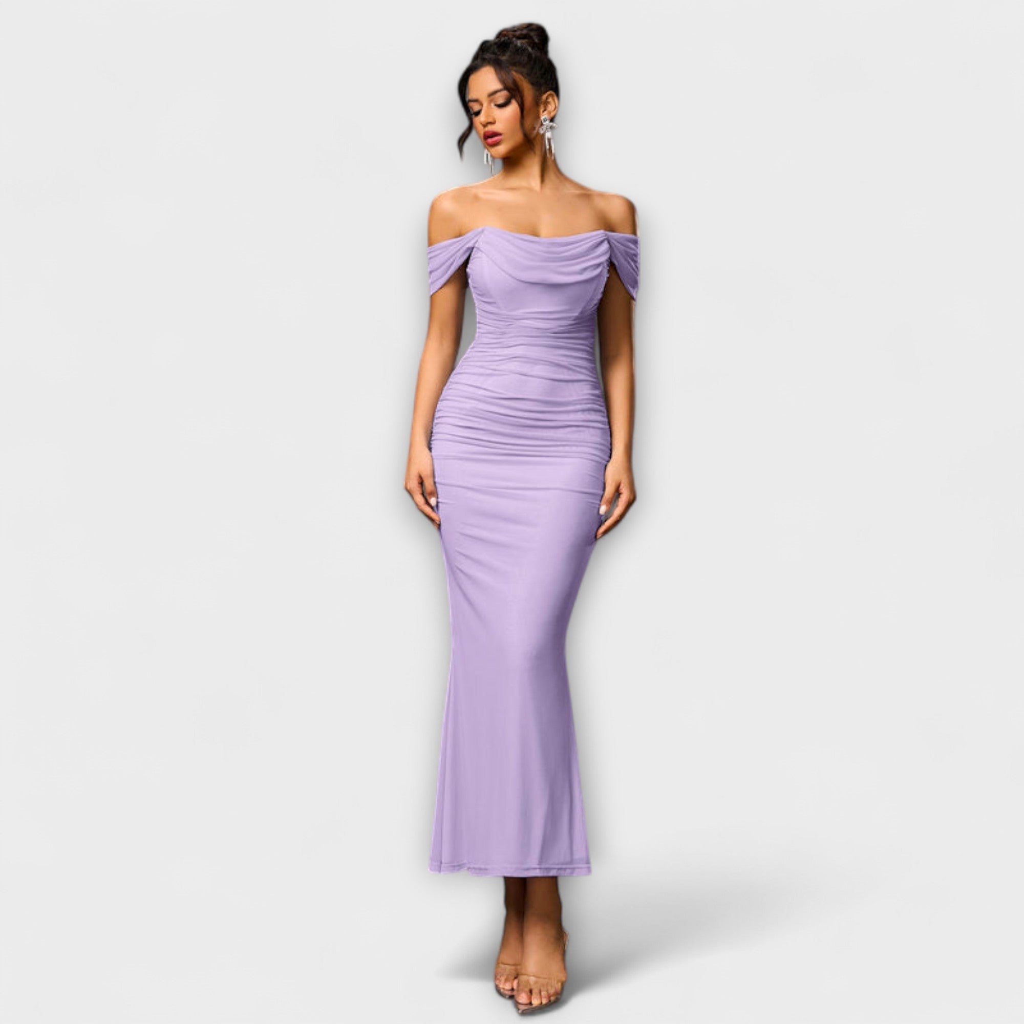 Ione - Off-Shoulder Ruching Bodycon Dress