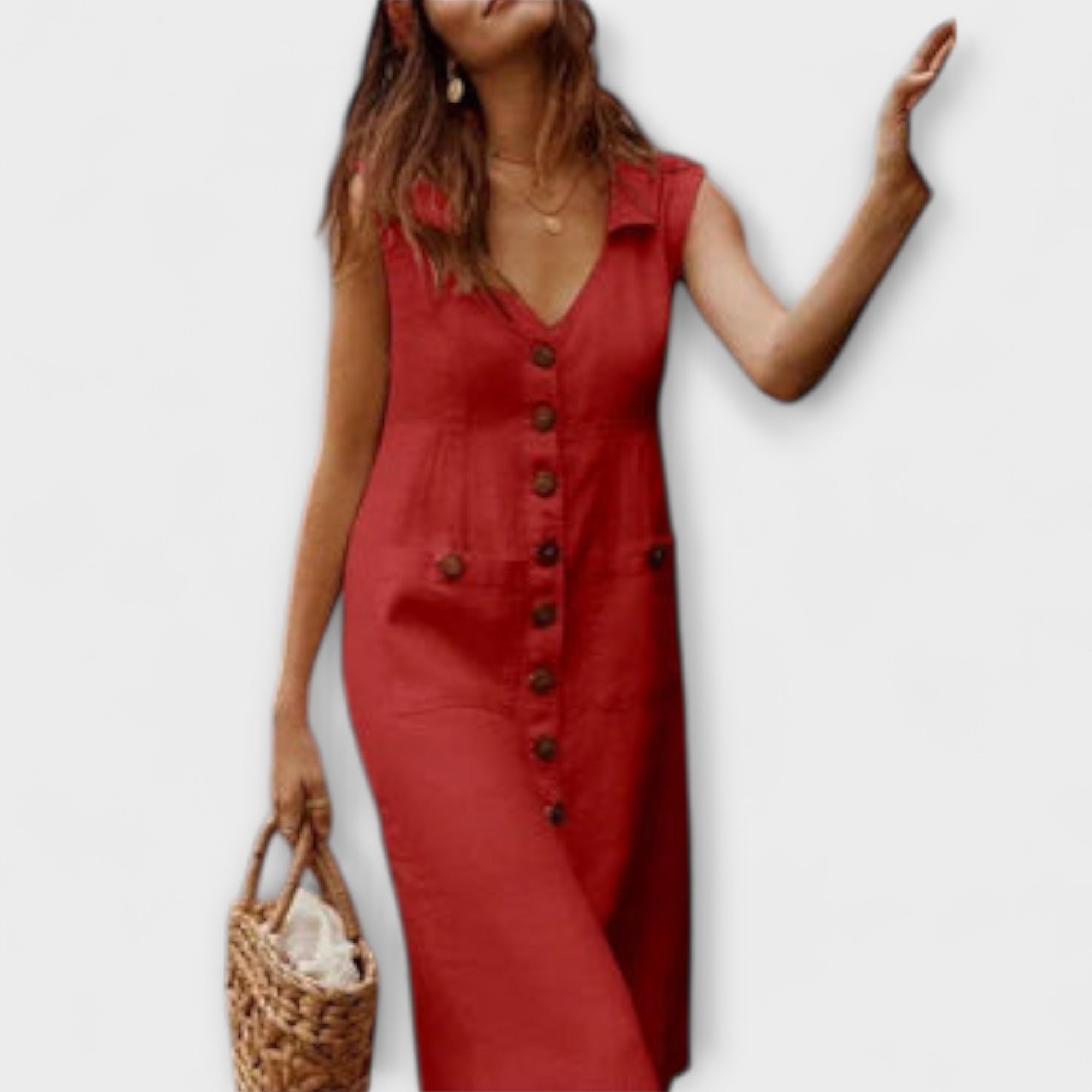 Nora – A-Line Dress Made of Cotton-Linen with Lapel Collar