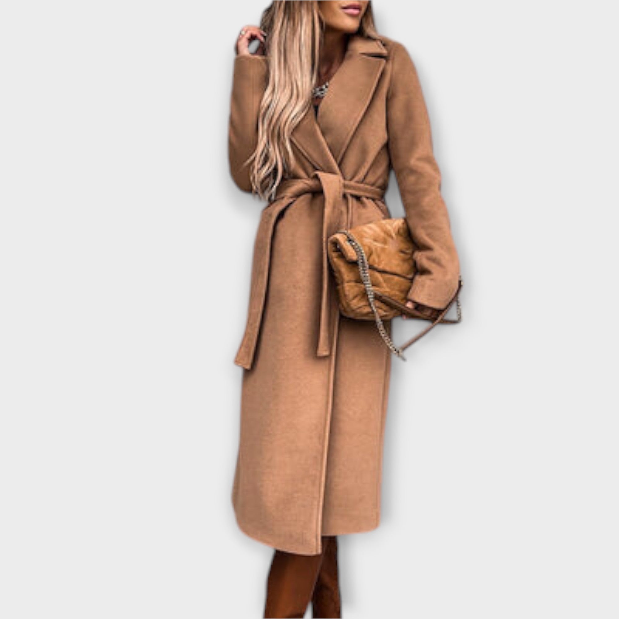 Eliza - Chic Long Coat with Tie Belt