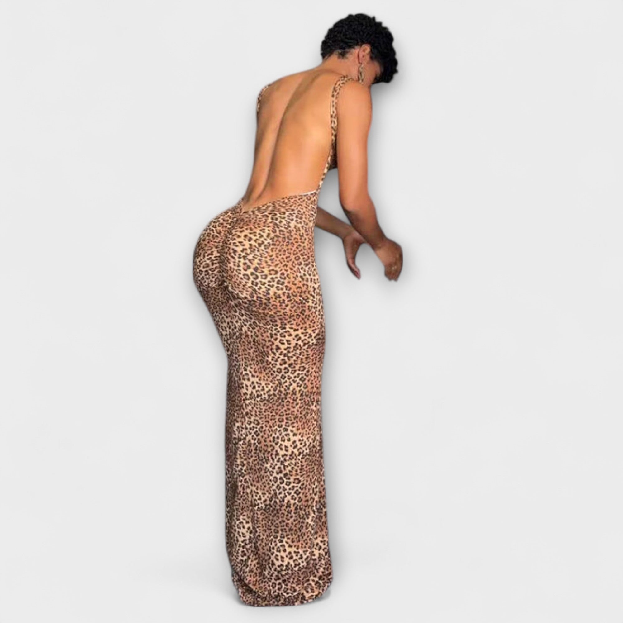 Della - Maxi Dress with Leopard Print and Back Cutout