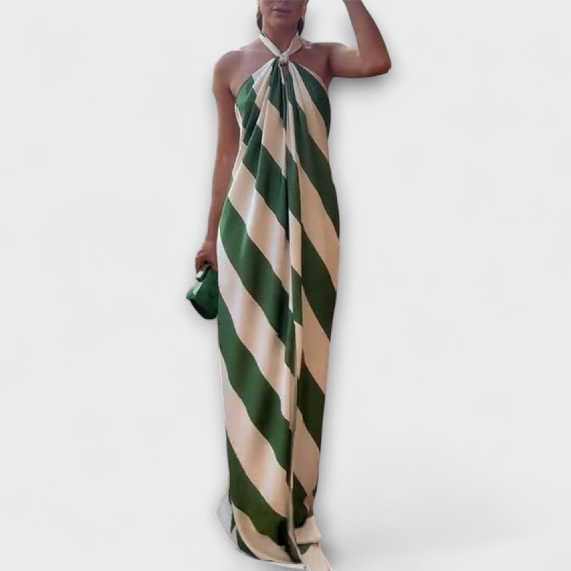 Marlowe - Striped Pattern Halter Backless Maxi Dress