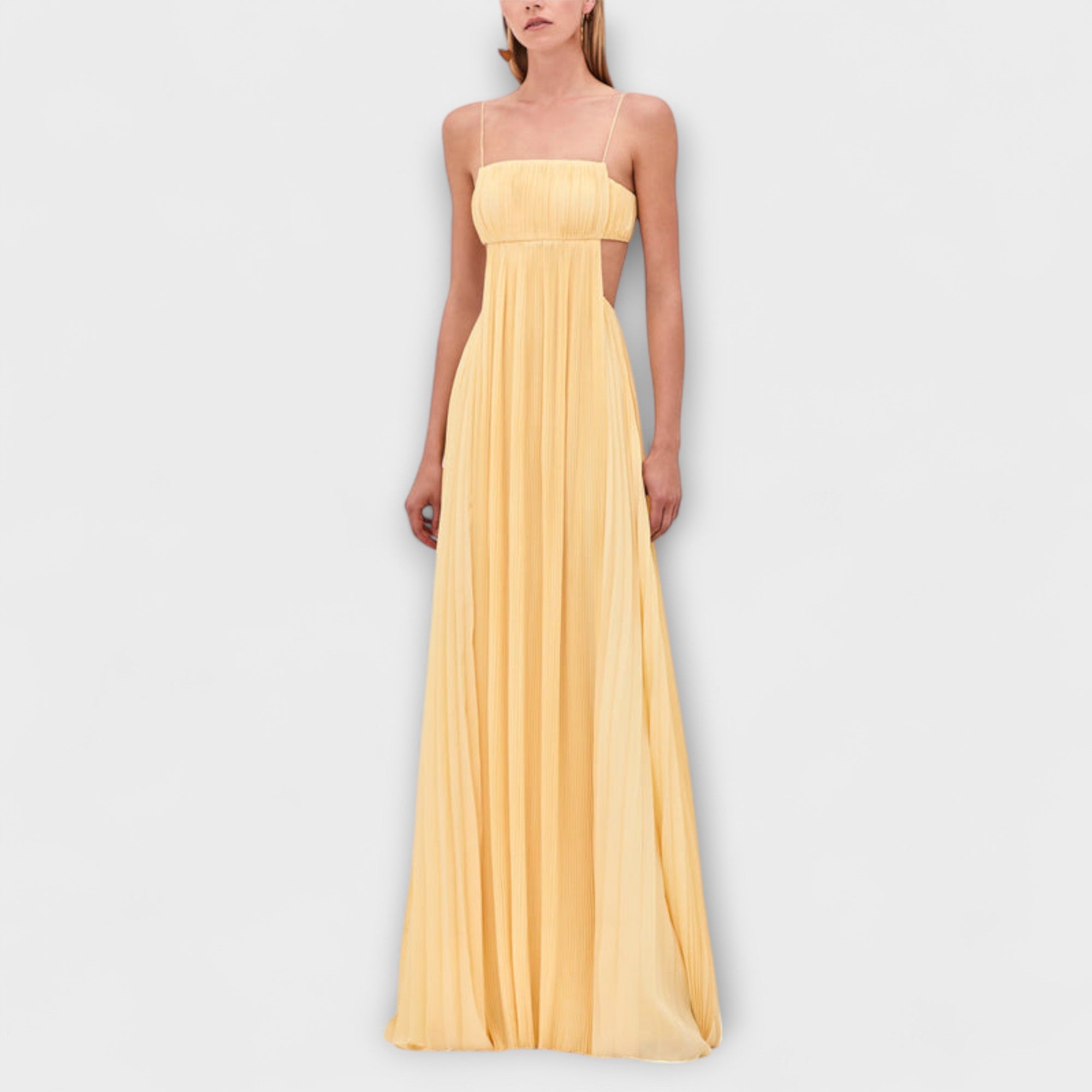 Mireille - Stylish Pleated Cutout Flowing Maxi Dress