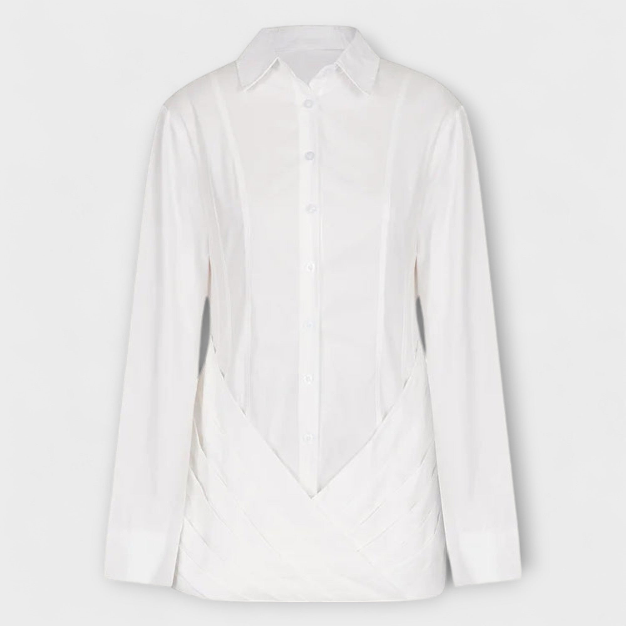 Indie - Long-sleeved white pleated shirt dress
