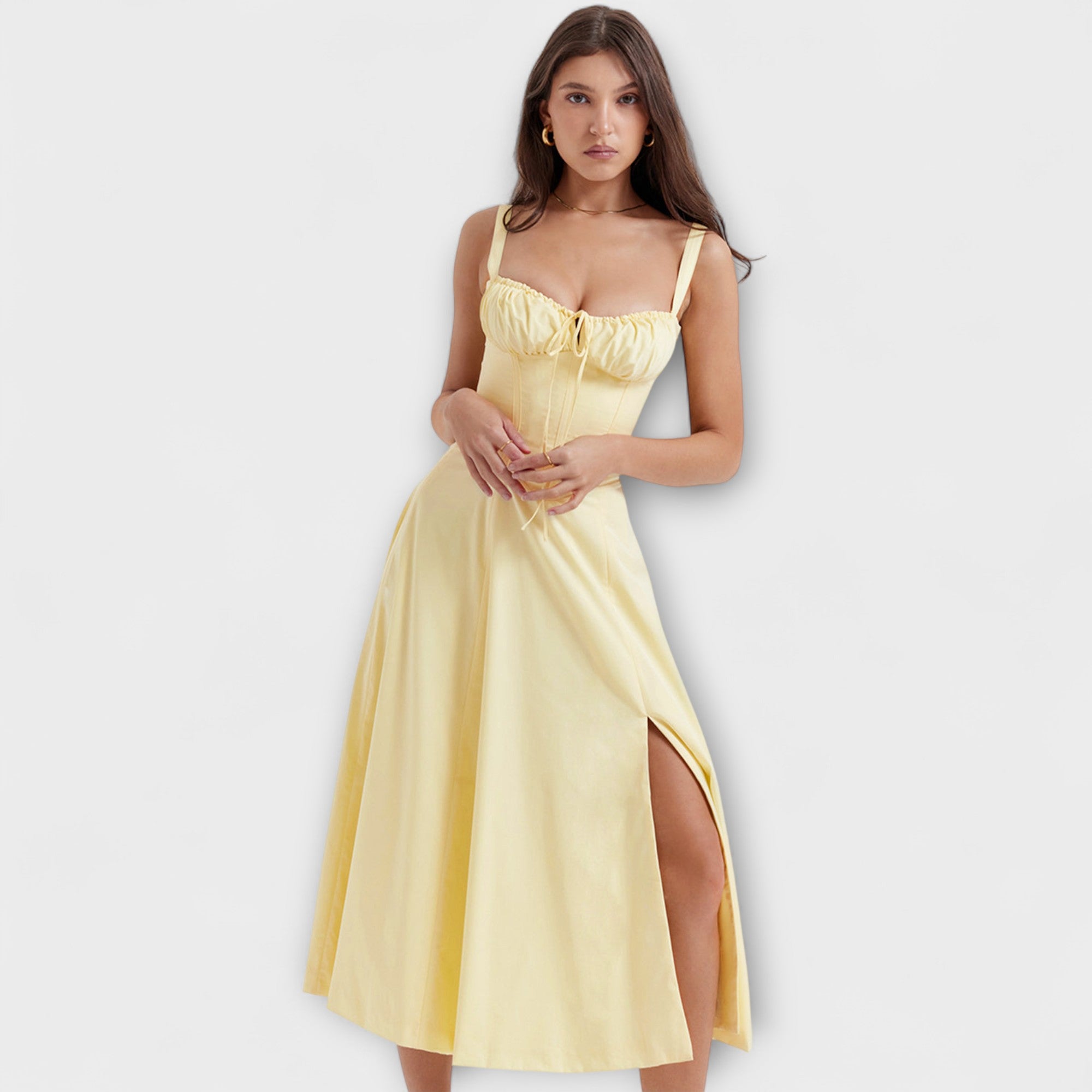 Zipporas - Tailored Bustier Dress with Modern Spring Floral Print