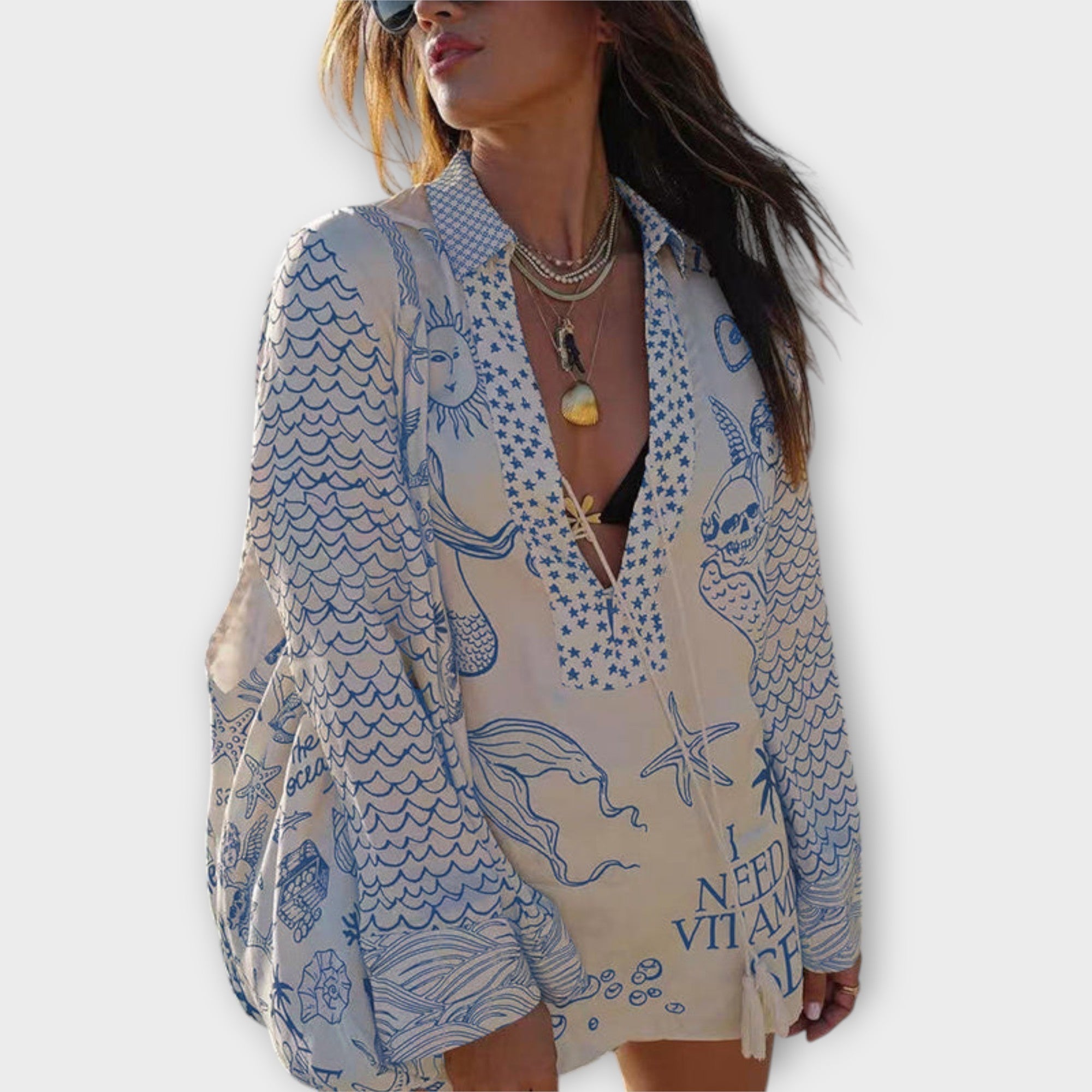 Liv - Water Satin Tassel Shirt and Shorts Set
