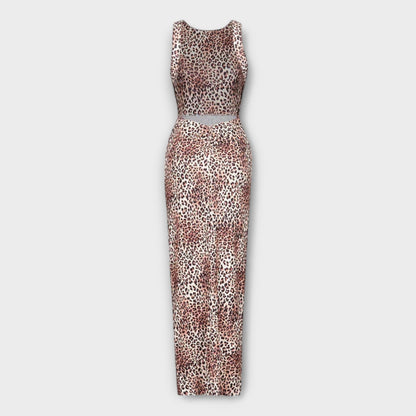 Della - Maxi Dress with Leopard Print and Back Cutout