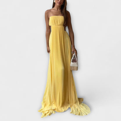 Mireille - Stylish Pleated Cutout Flowing Maxi Dress