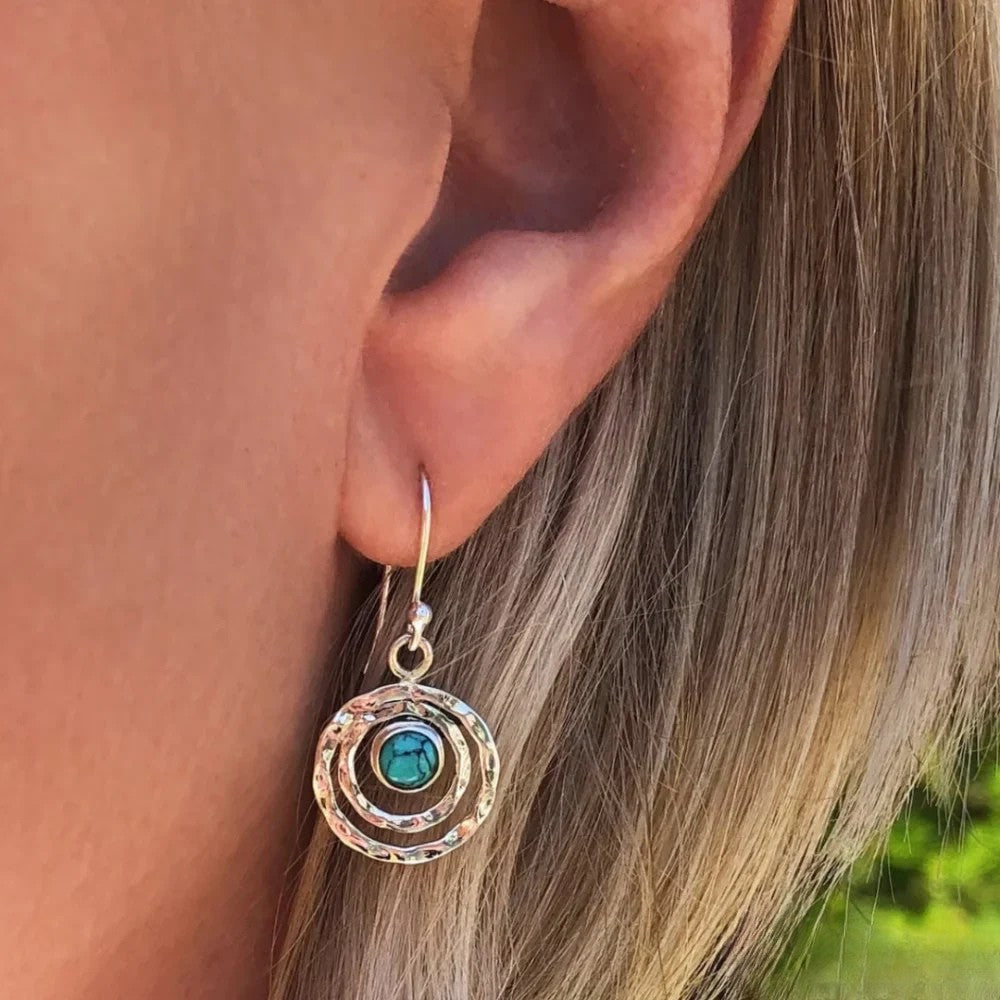 Boho Saturn Earrings with Turquoise Stone in Silver & Gold