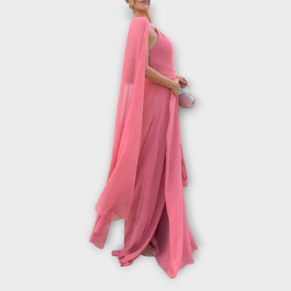 Mabel - Elegant Maxi Dress with Cape Sleeves and High Slit