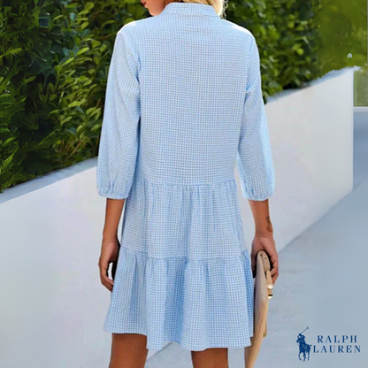 Summer Chemise Gingham V-Neck Button Down Dress by R. Ꮮаᴜгеn + Free R. Ꮮаᴜгеn Sun Hat