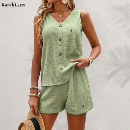 Ꮢalph Ꮮаᴜгеn Top with Buttons & Shorts Set