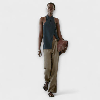 Hannah - Blue Halter Neck Top with Back Cutout