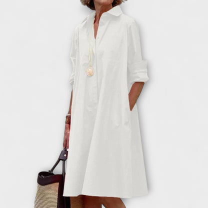 Modern Shirt Dress with Collar and Three-Quarter Sleeves