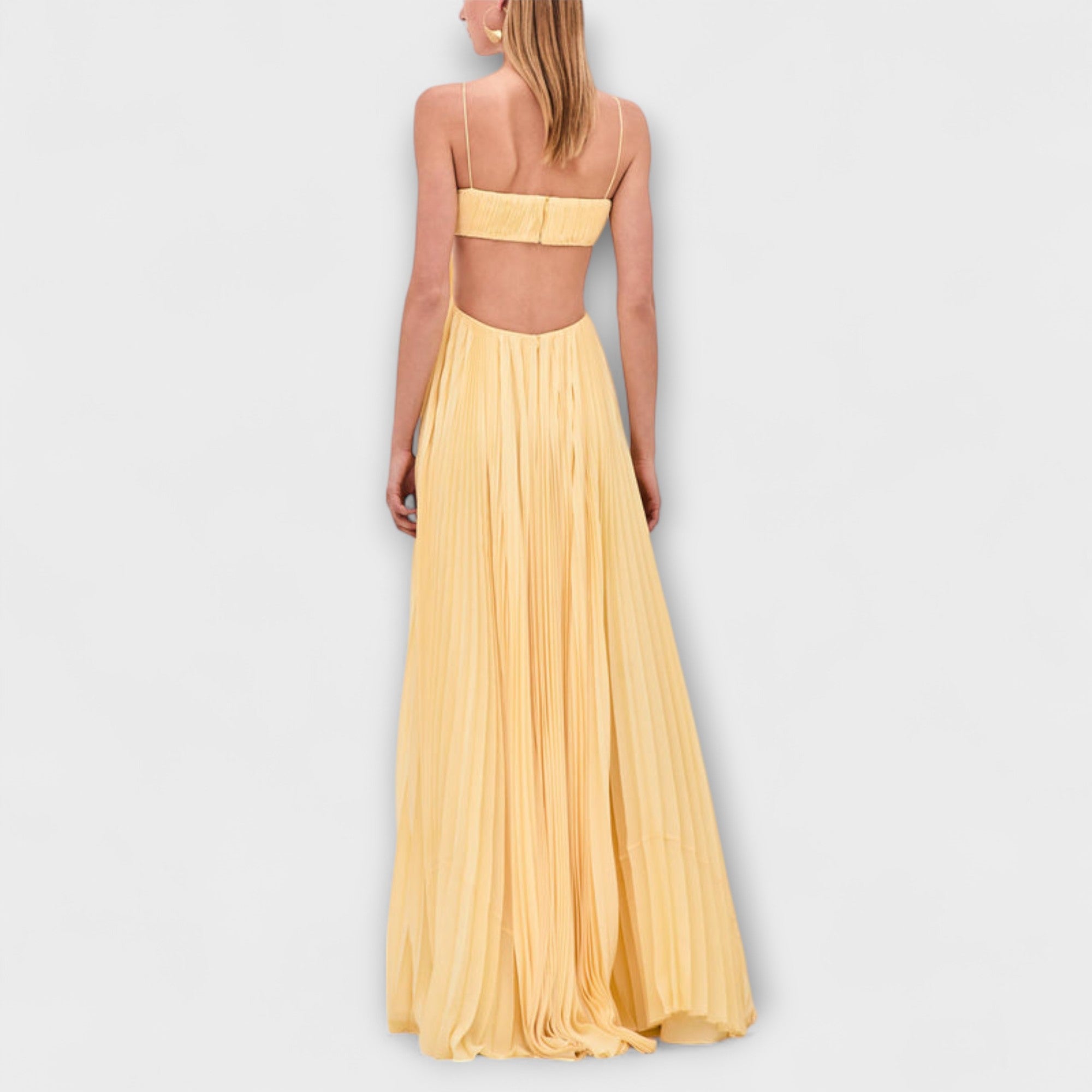 Mireille - Stylish Pleated Cutout Flowing Maxi Dress