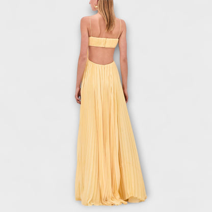 Mireille - Stylish Pleated Cutout Flowing Maxi Dress