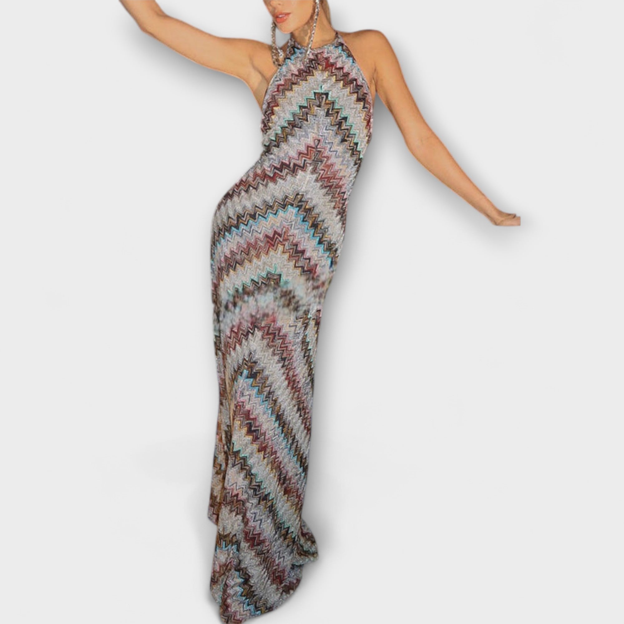 Reese - Jodie Knitted Dress with Colorful Herringbone Pattern