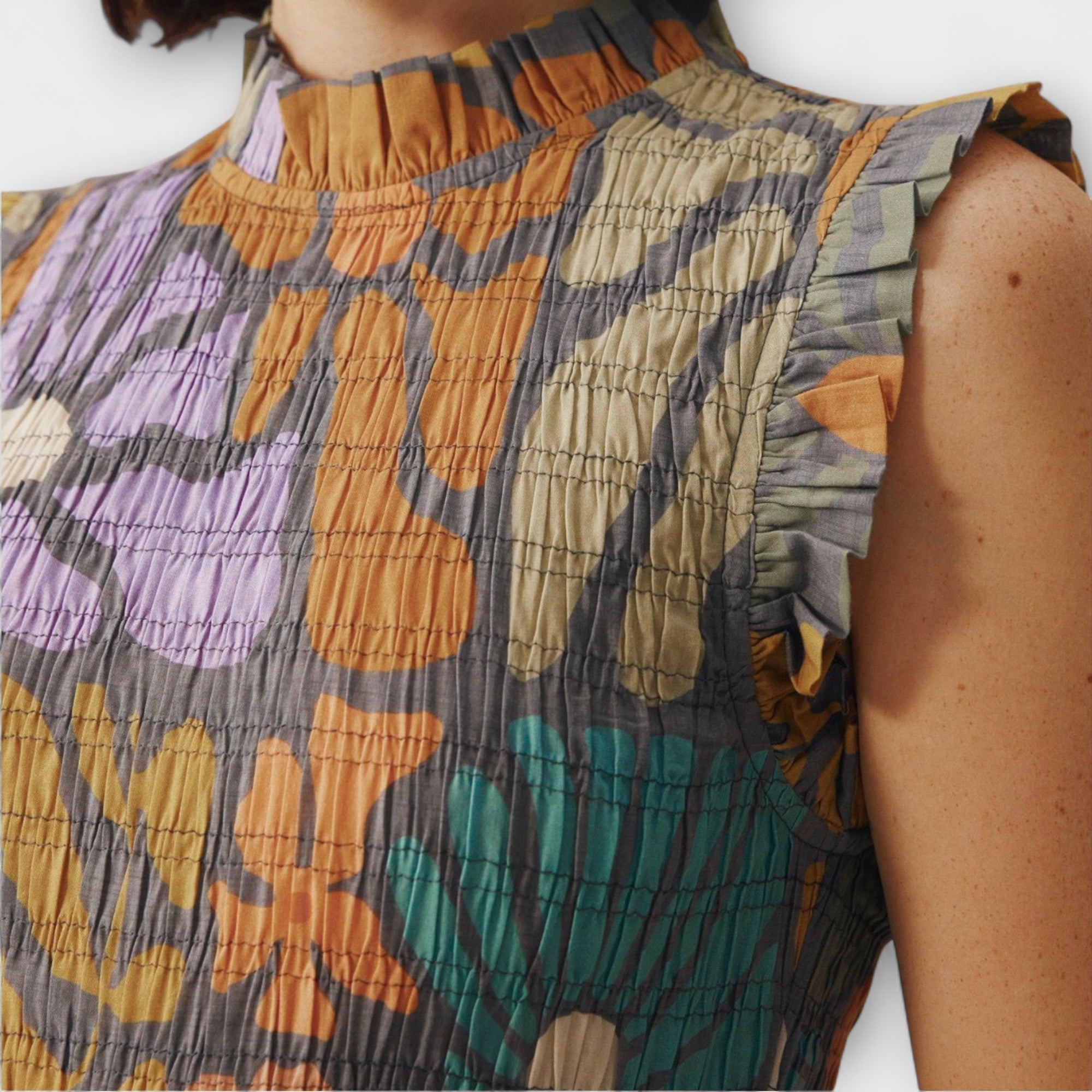 Multicolored Botanical Midi Dress