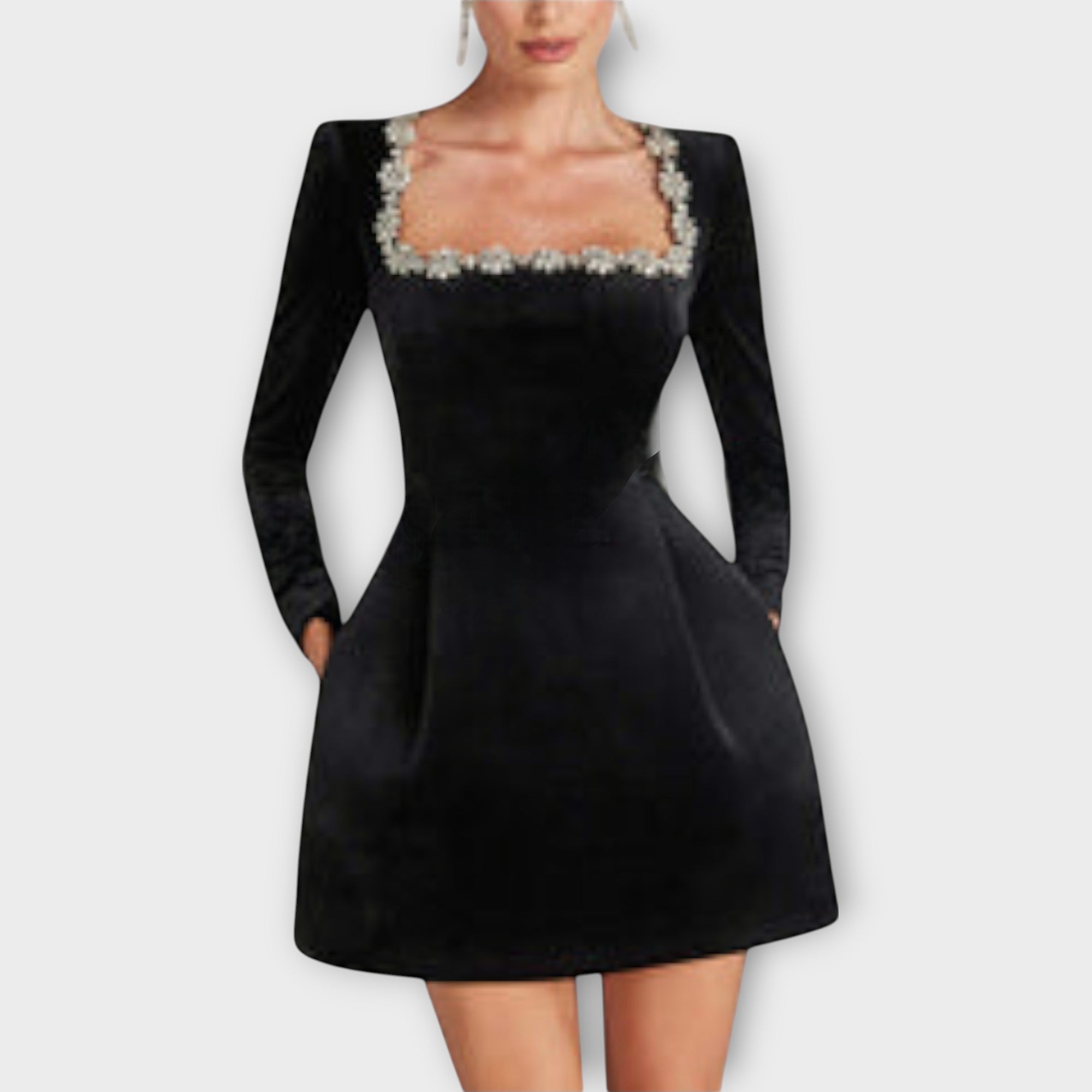 Wren - Velvet Mini Dress with Jewel Embellishment