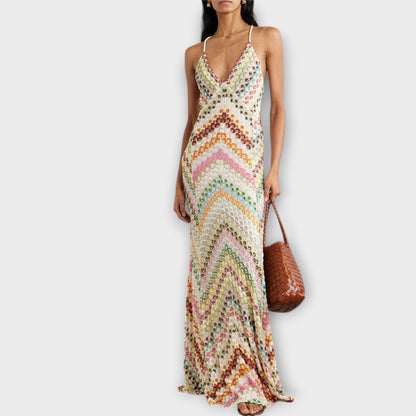 Remi - Missoni Colorful Houndstooth Pattern Maxi Dress