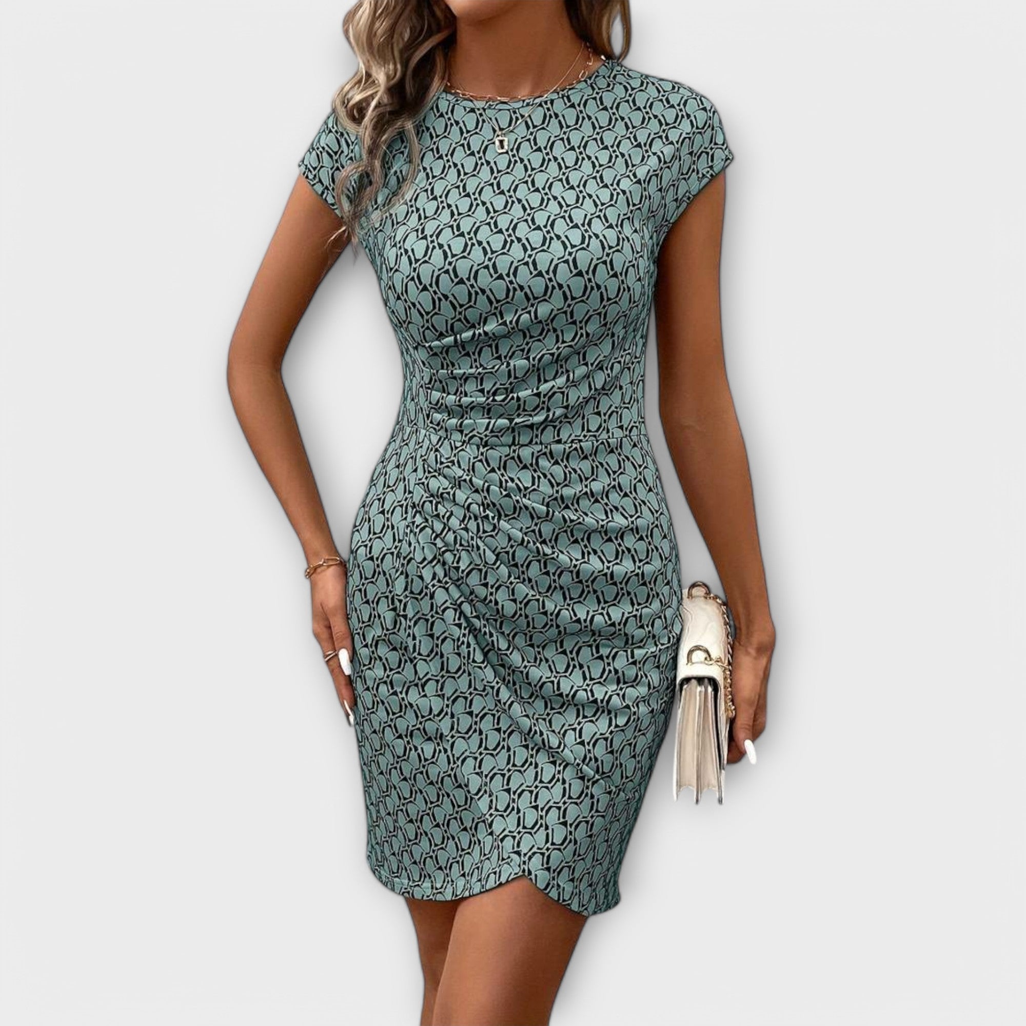 Emma - Short-Sleeve Tulip Dress with Allover Print