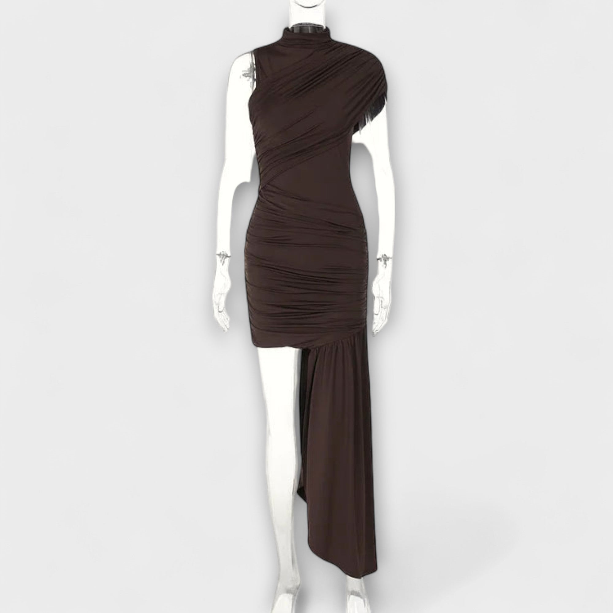 Lila - Stylish, slim-fit dress with round neckline and pleats
