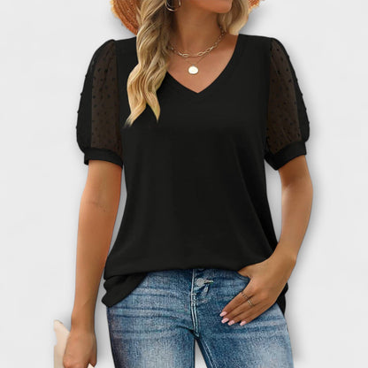 Rema - V-Neck Top with Transparent Sleeves