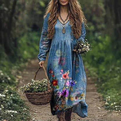 Vintage Floral Print Dress